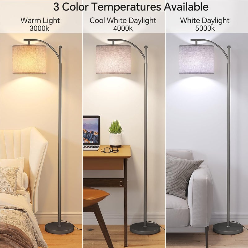 SUNMORY Arc Floor Lamp,Modern Floor Lamp with 9W 3 Color Temperatures Bulb,Metal Standing Lamps with Adjustable Hanging Lampshade,Tall Floor Lamps for Living Room,Bedroom,Office - Image 2